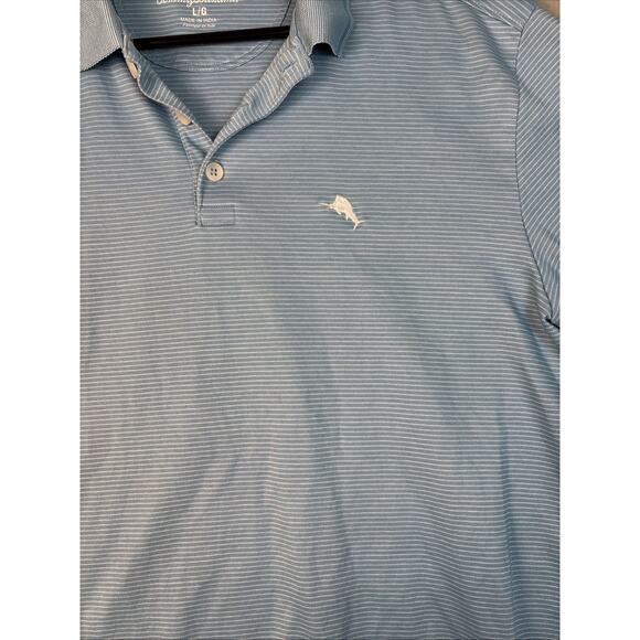 Tommy Bahama Shirt Mens Lg Short‎ Sleeve Polo Baby Blue Striped Cotton Blend - Picture 2 of 8